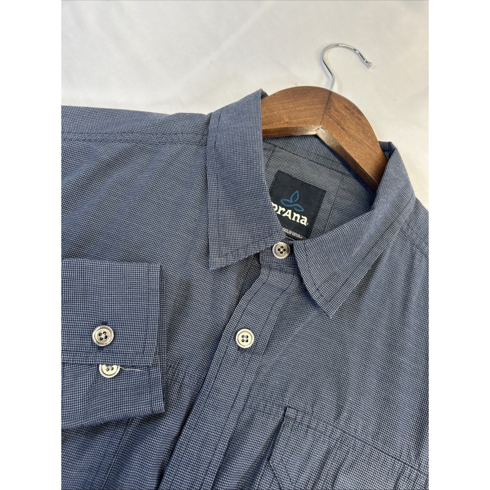prAna Blue Button Up Long‎ Sleeve Shirt Cotton  Outdoors Men's Medium